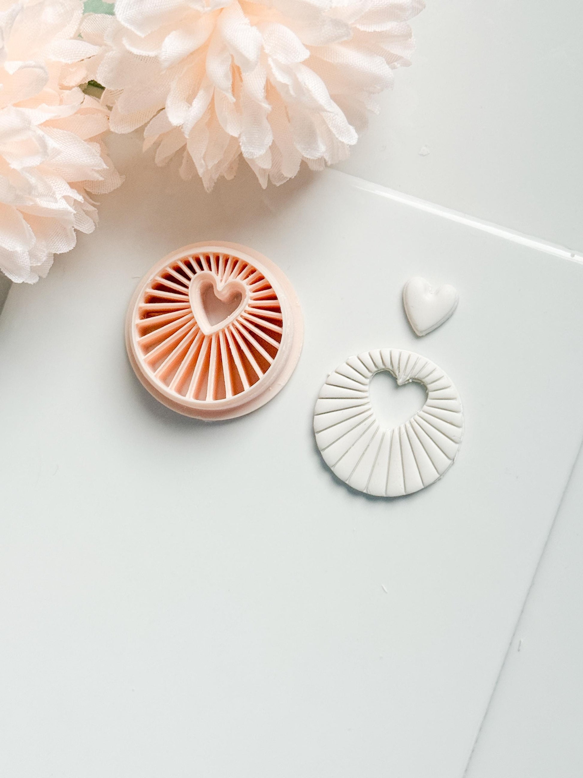 Sunray Heart Clay Cutter: Radiating Circle with Heart Center Cutout
