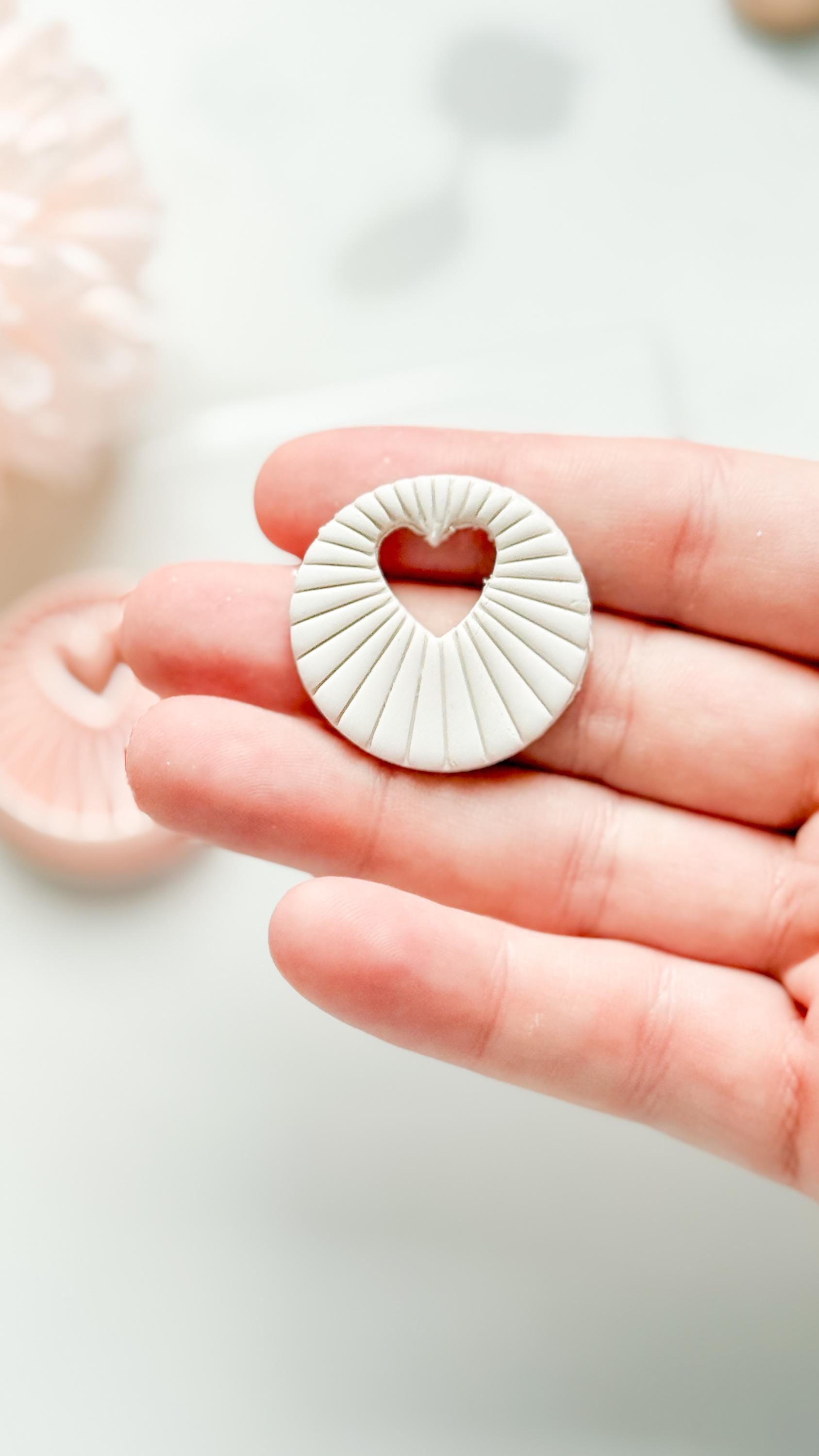 Sunray Heart Clay Cutter: Radiating Circle with Heart Center Cutout
