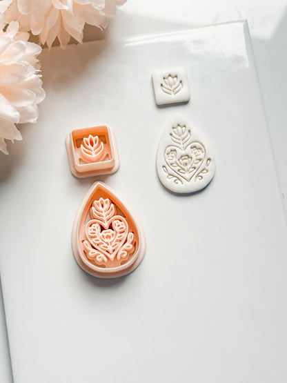 Flora June Teardrop Clay Cutter: Botanical Teardrop with Square Topper