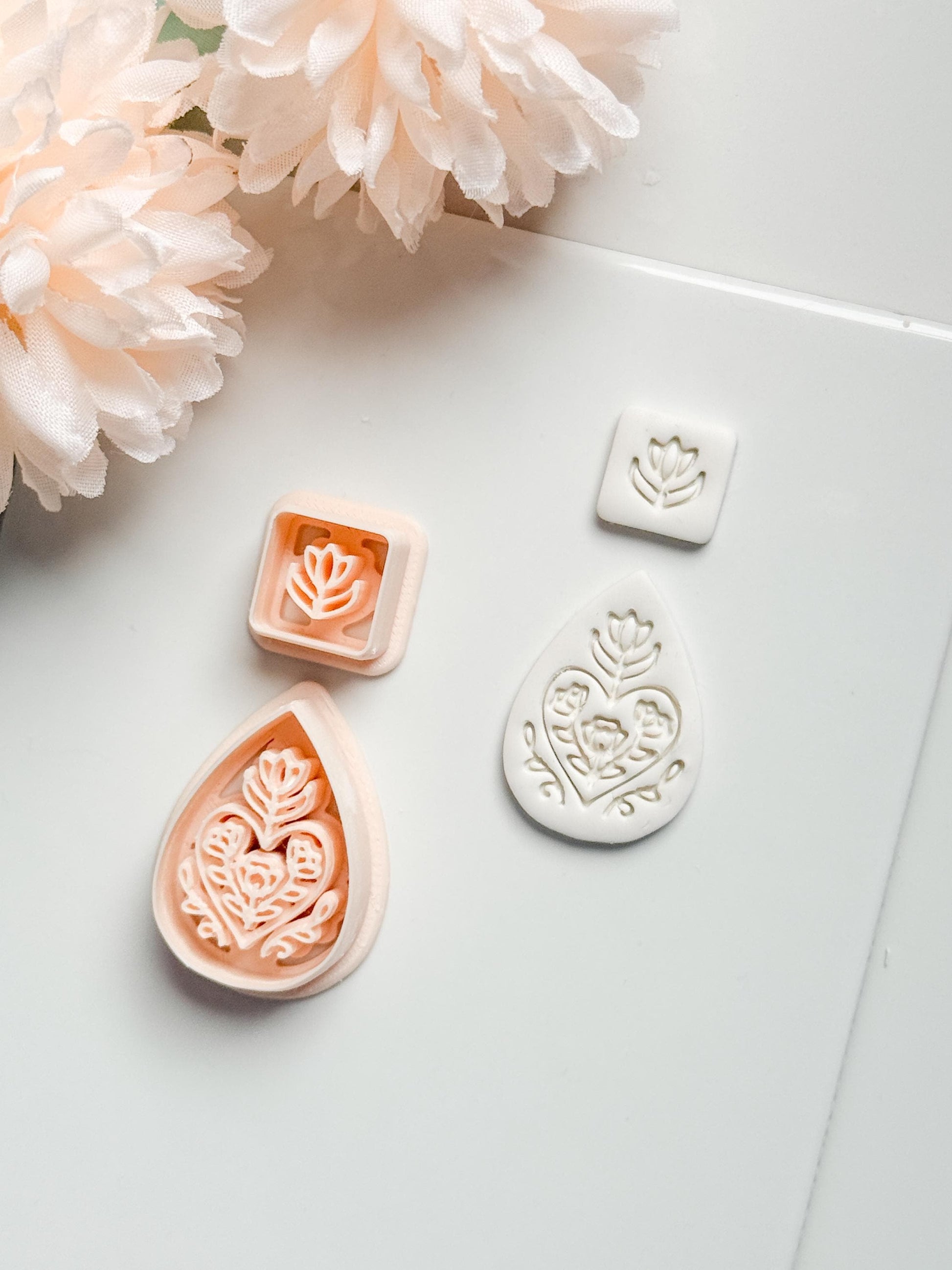 Flora June Teardrop Clay Cutter: Botanical Teardrop with Square Topper