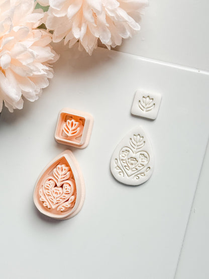Flora June Teardrop Clay Cutter: Botanical Teardrop with Square Topper