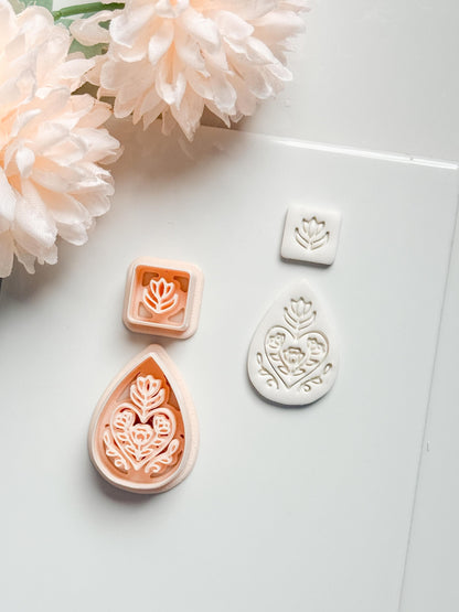 Flora June Teardrop Clay Cutter: Botanical Teardrop with Square Topper