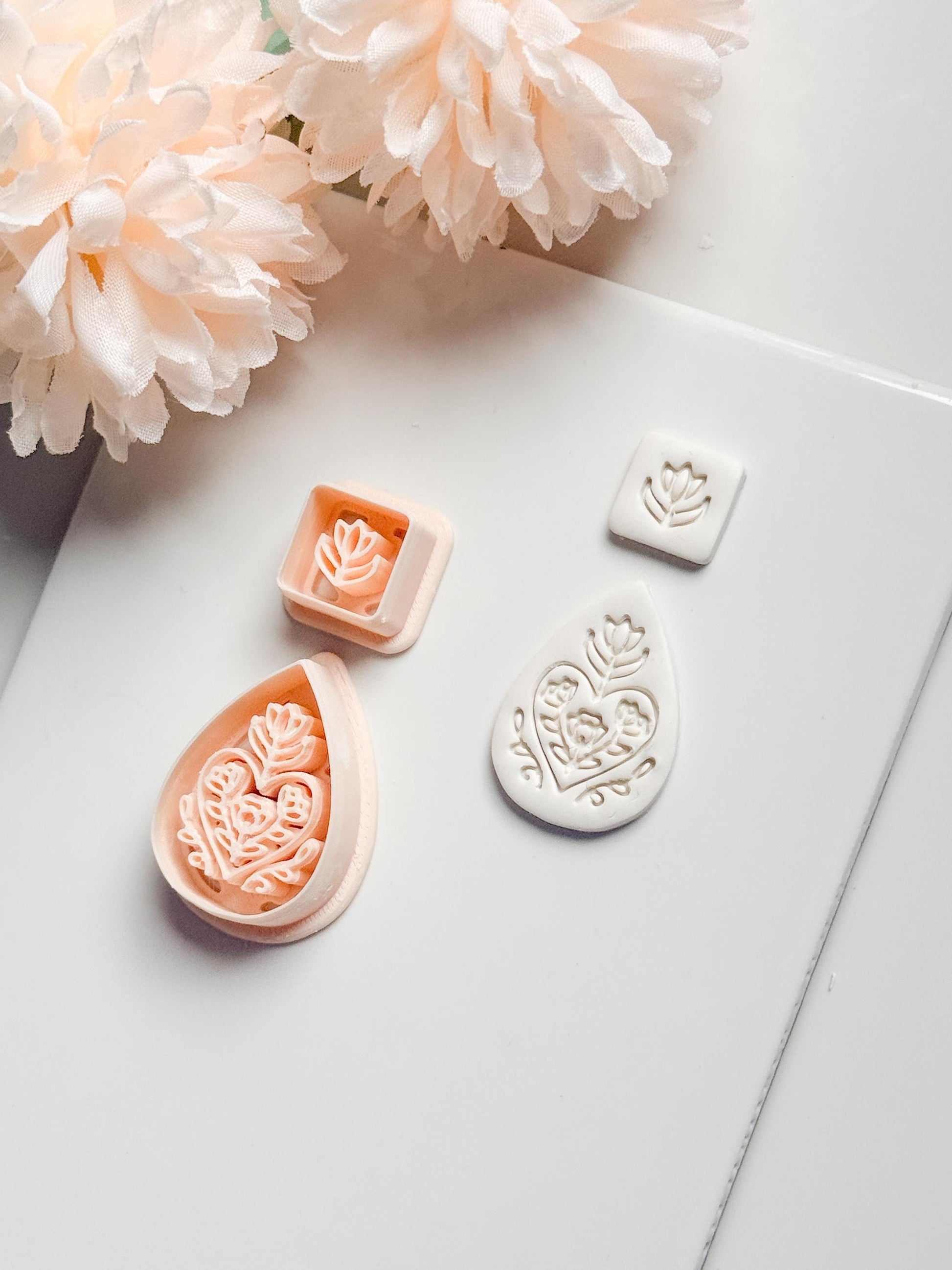 Flora June Teardrop Clay Cutter: Botanical Teardrop with Square Topper