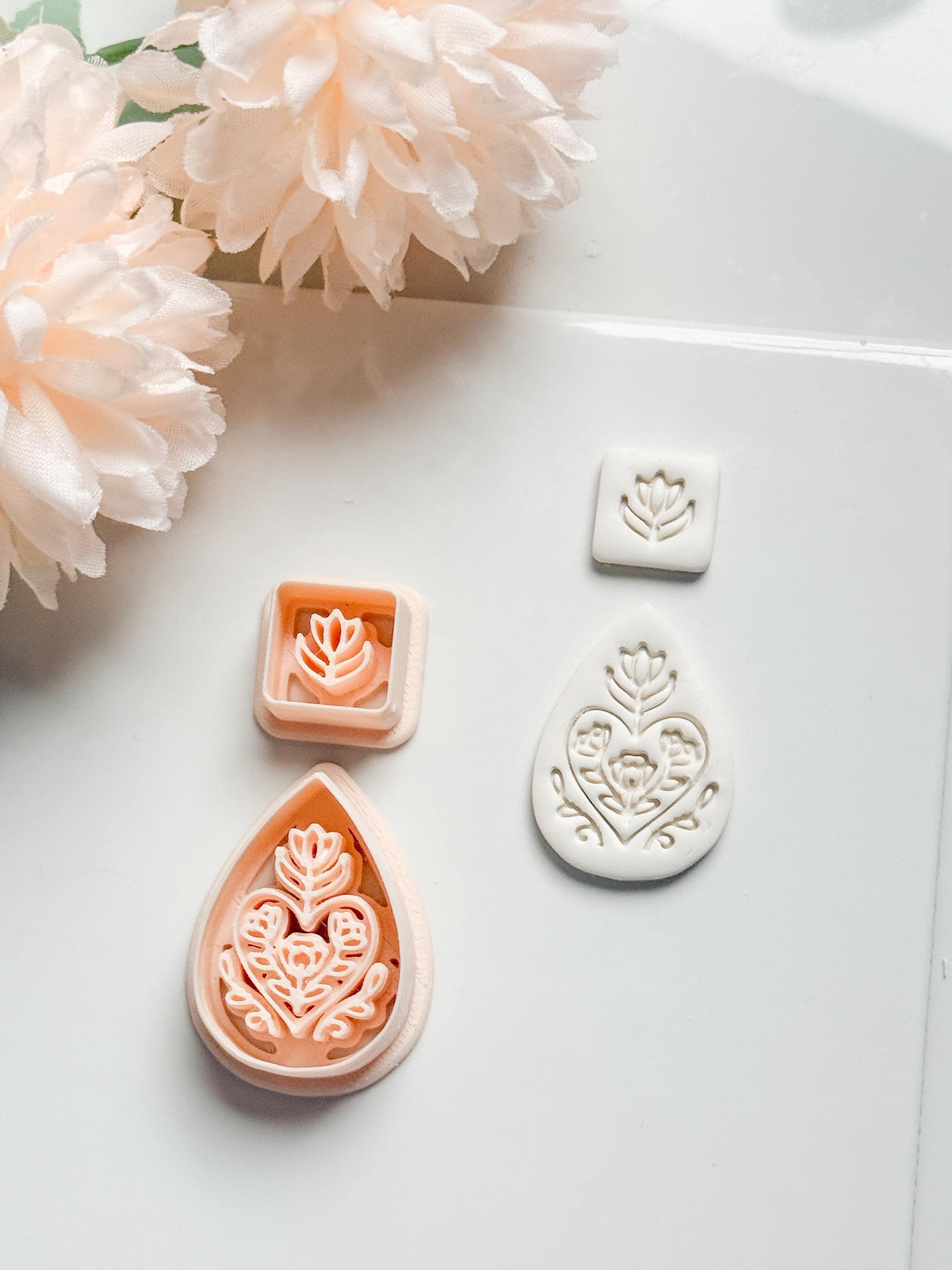 Flora June Teardrop Clay Cutter: Botanical Teardrop with Square Topper