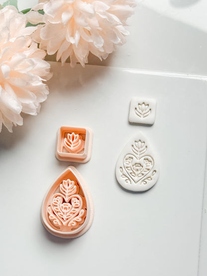 Flora June Teardrop Clay Cutter: Botanical Teardrop with Square Topper