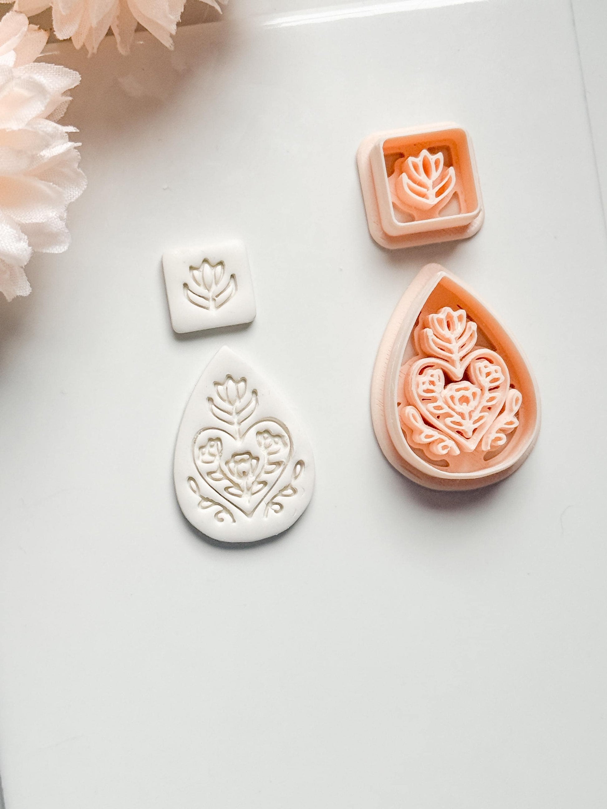 Flora June Teardrop Clay Cutter: Botanical Teardrop with Square Topper