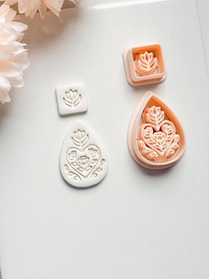 Flora June Teardrop Clay Cutter: Botanical Teardrop with Square Topper