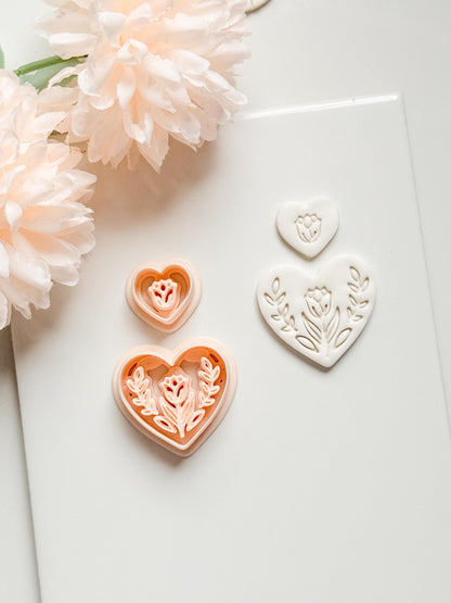 Lorose Heart Clay Cutter: Floral Heart with Botanical Details