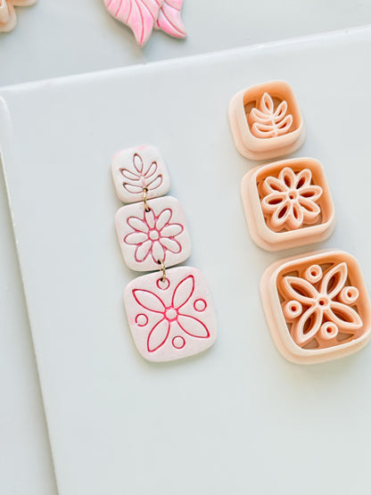 Folk Tile Trio Clay Cutters – Floral & Leaf Motifs