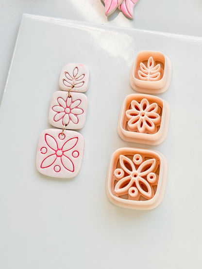 Folk Tile Trio Clay Cutters – Floral & Leaf Motifs