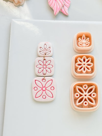 Folk Tile Trio Clay Cutters – Floral & Leaf Motifs