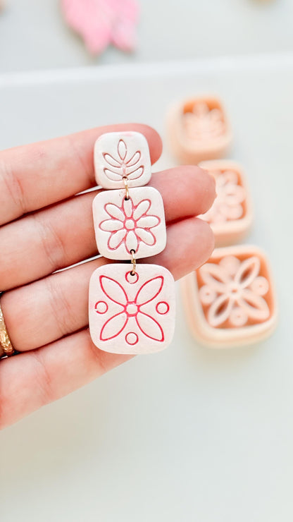 Folk Tile Trio Clay Cutters – Floral & Leaf Motifs