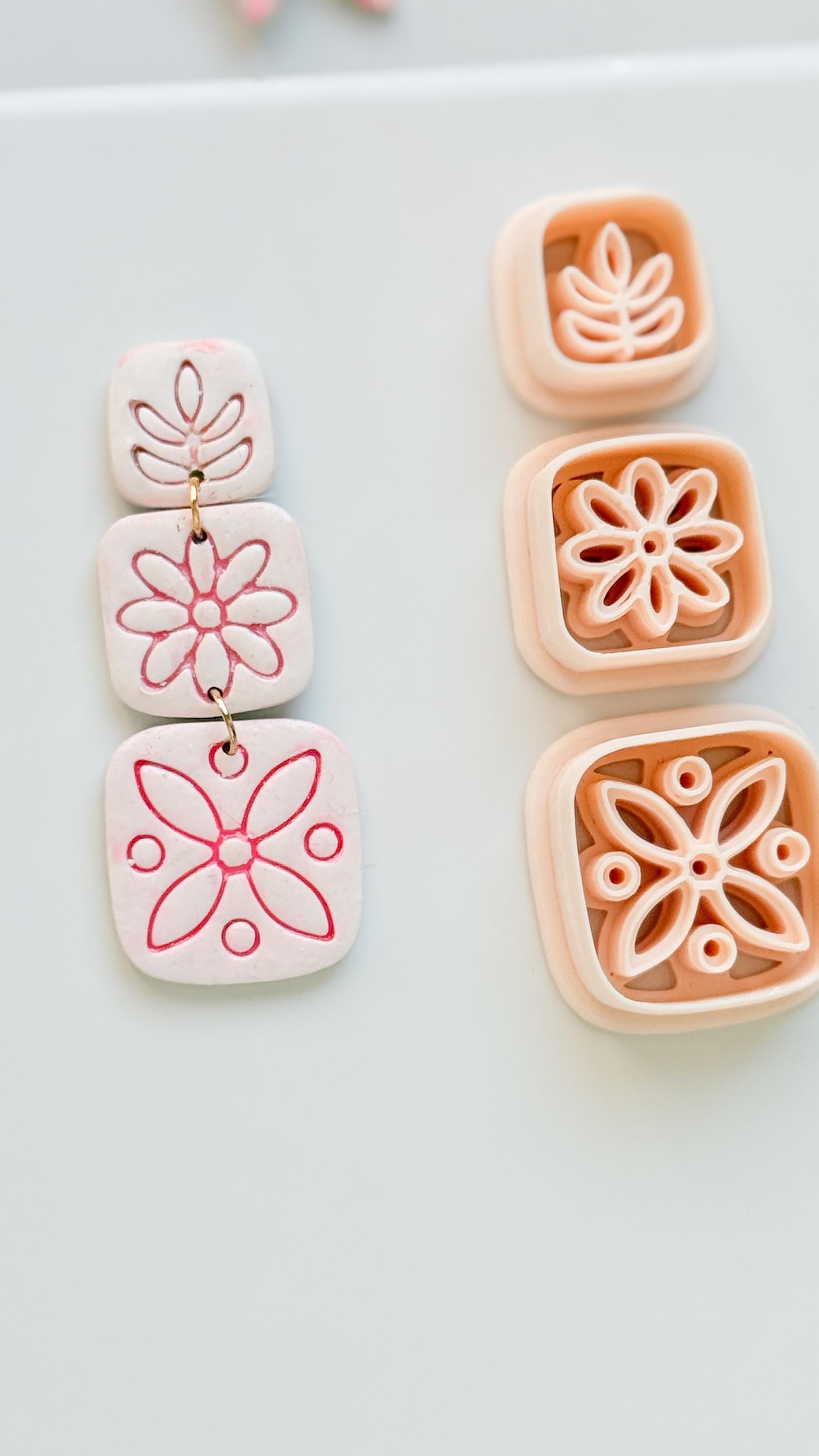 Folk Tile Trio Clay Cutters – Floral & Leaf Motifs