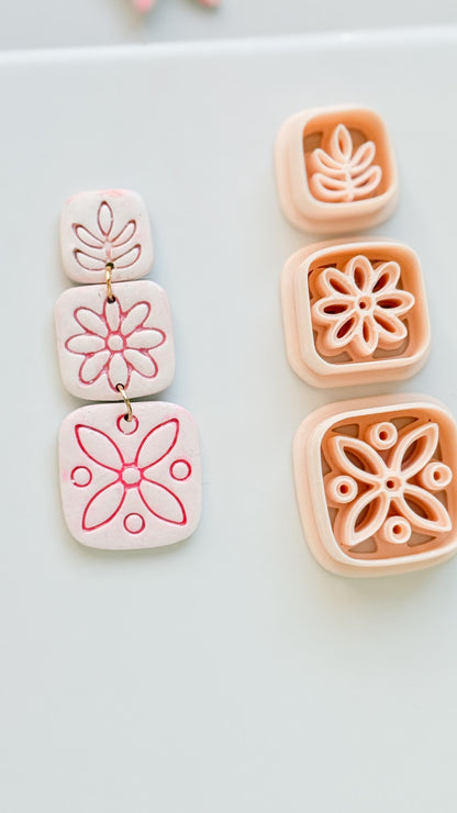 Folk Tile Trio Clay Cutters – Floral & Leaf Motifs