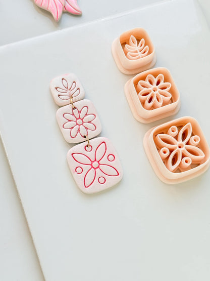 Folk Tile Trio Clay Cutters – Floral & Leaf Motifs