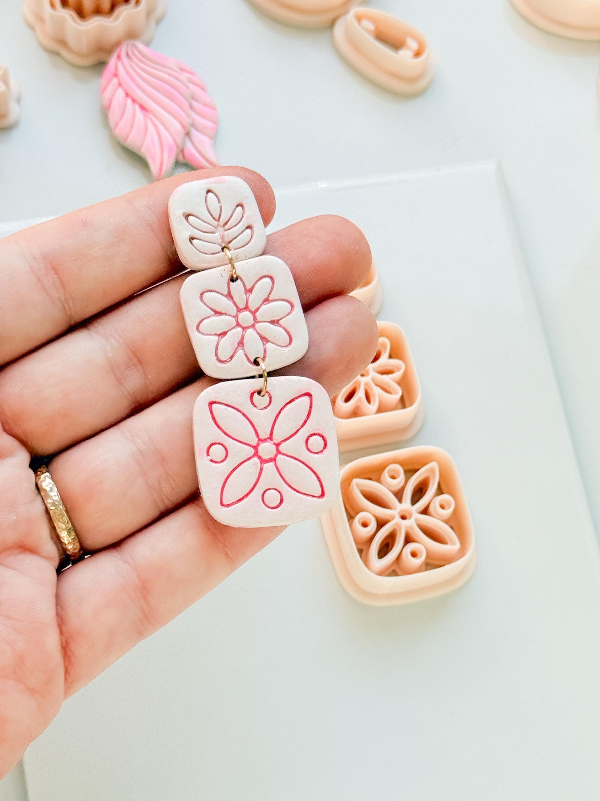 Folk Tile Trio Clay Cutters – Floral & Leaf Motifs