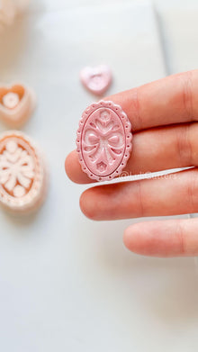 Amelia Bow & Floral Clay Cutter: Oval Pendant and Heart Topper Set