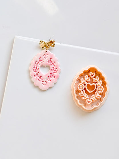 Love in Bloom Badge Clay Cutter: Floral Heart Frame Design