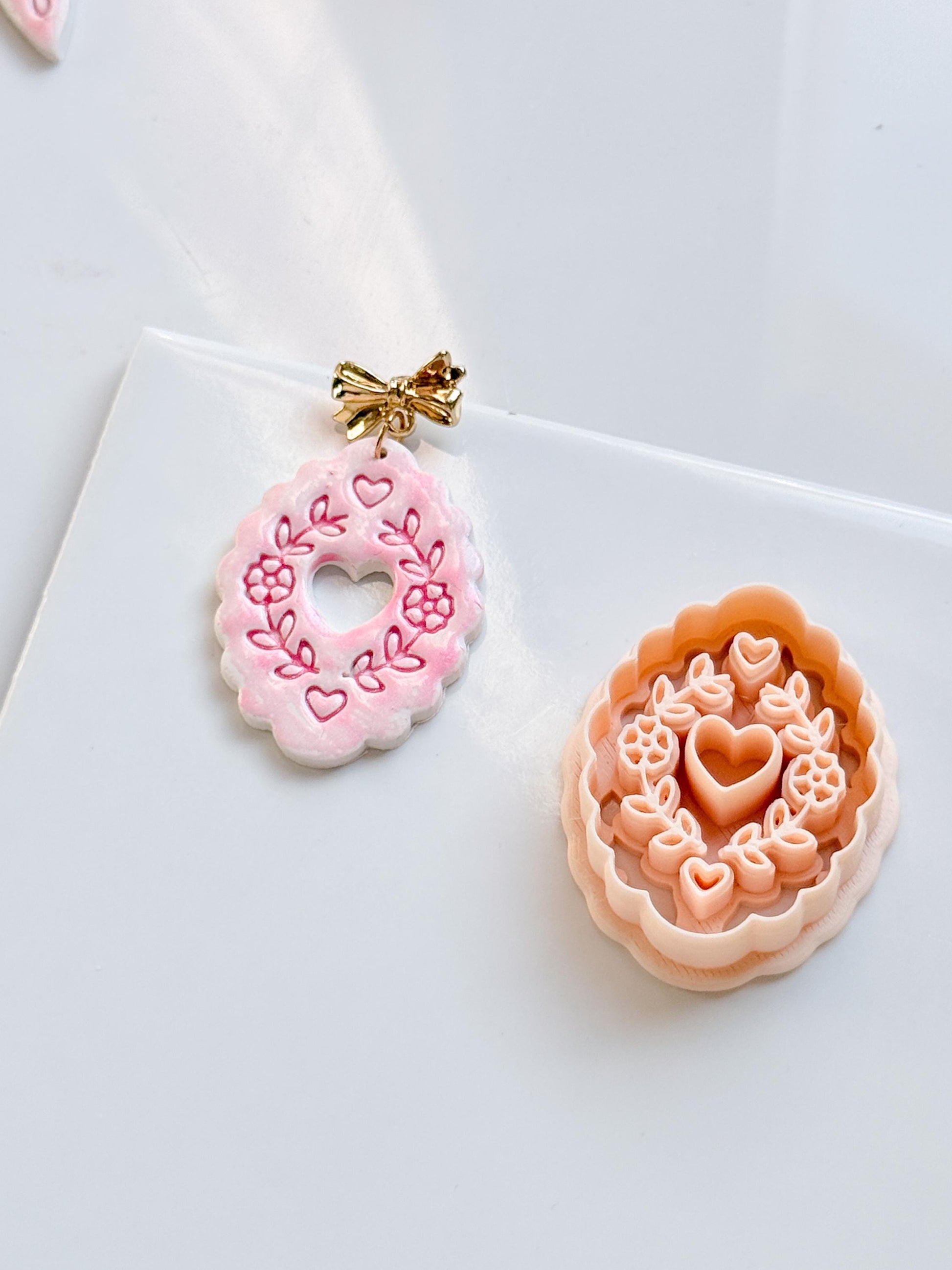 Love in Bloom Badge Clay Cutter: Floral Heart Frame Design