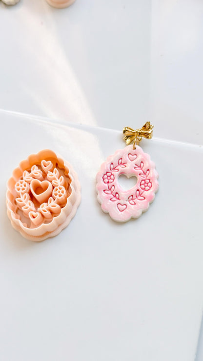 Love in Bloom Badge Clay Cutter: Floral Heart Frame Design