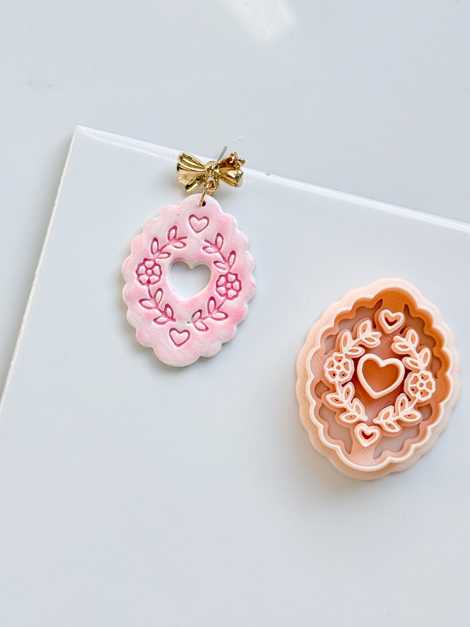 Love in Bloom Badge Clay Cutter: Floral Heart Frame Design