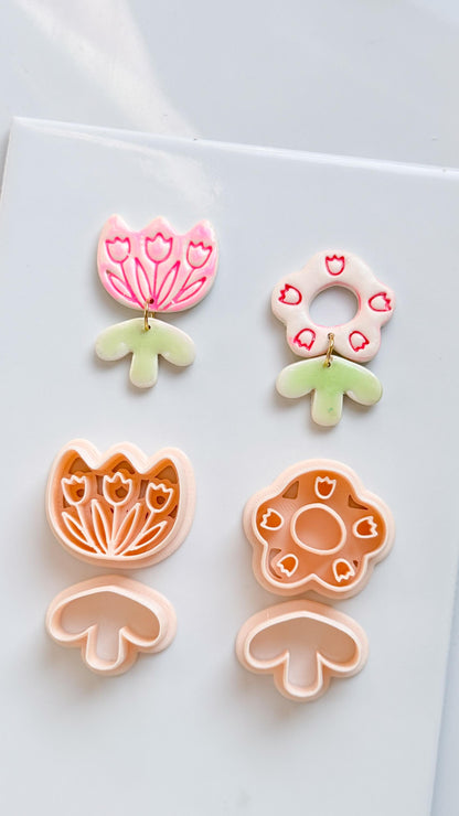Tulip Patch Pair Clay Cutters: Floral Dangle Earring Design