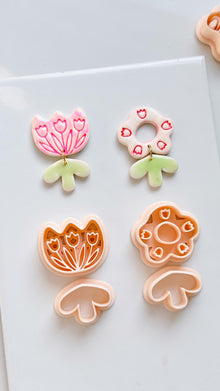 Tulip Patch Pair Clay Cutters: Floral Dangle Earring Design