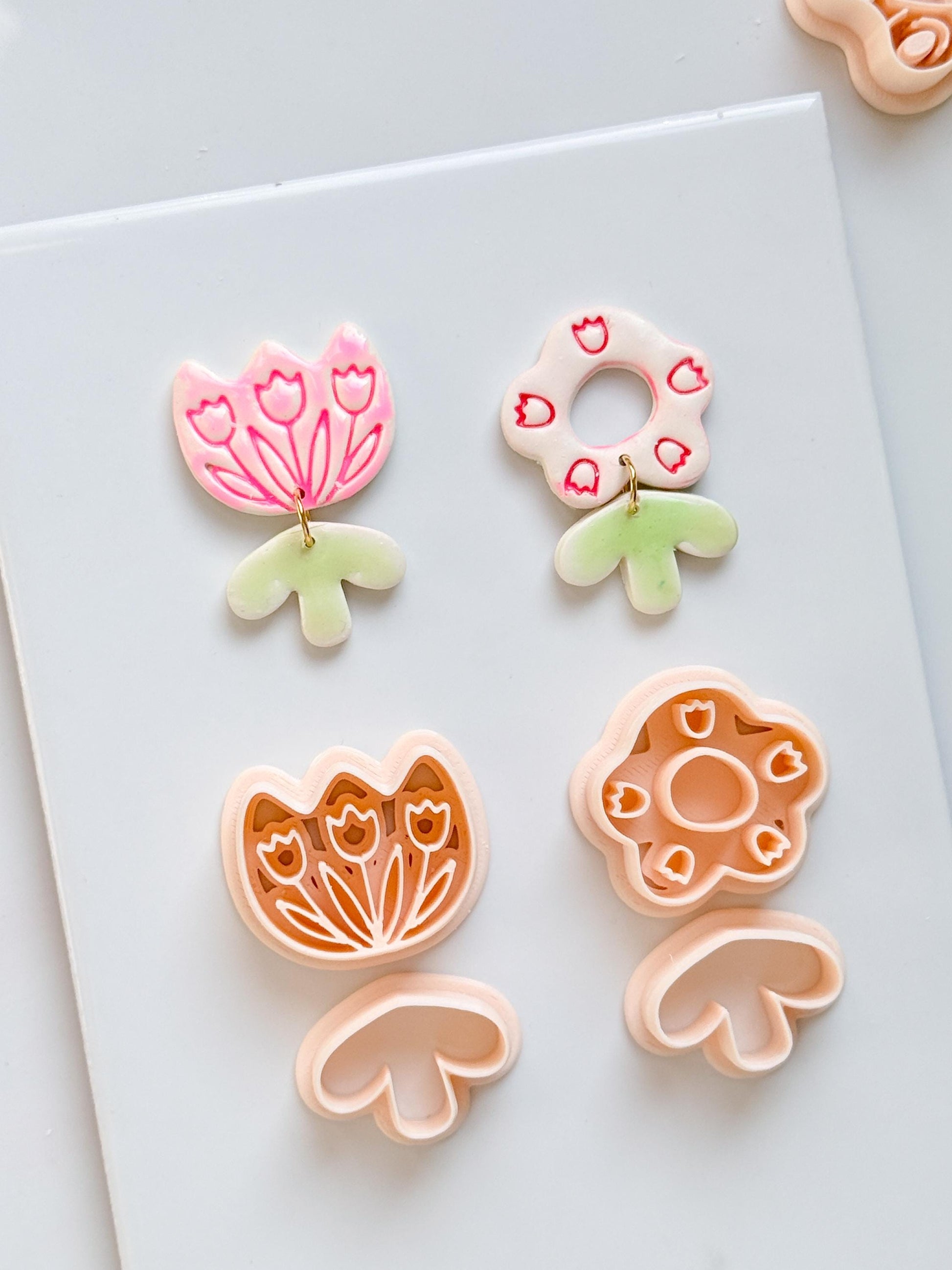 Tulip Patch Pair Clay Cutters: Floral Dangle Earring Design