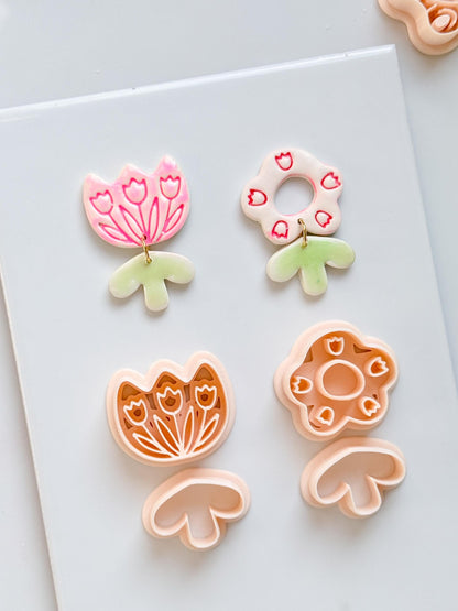 Tulip Patch Pair Clay Cutters: Floral Dangle Earring Design