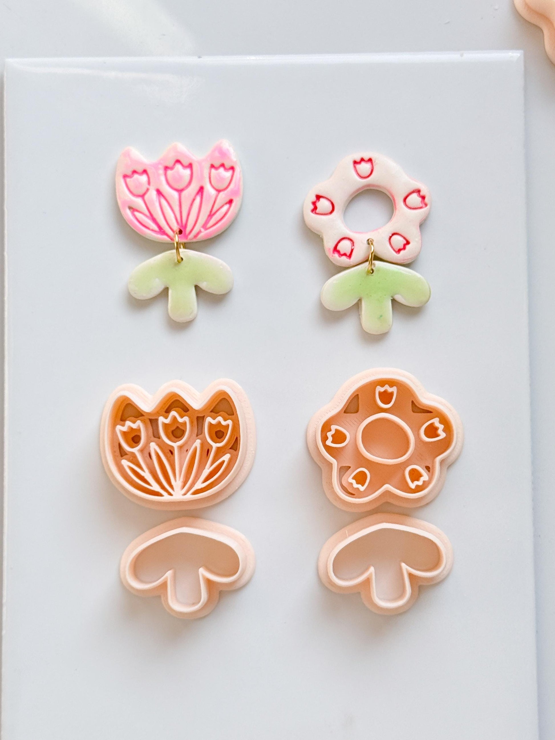 Tulip Patch Pair Clay Cutters: Floral Dangle Earring Design
