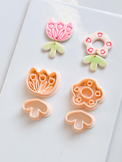 Tulip Patch Pair Clay Cutters: Floral Dangle Earring Design