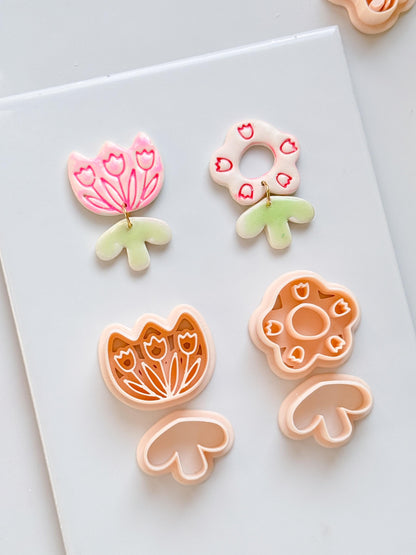 Tulip Patch Pair Clay Cutters: Floral Dangle Earring Design