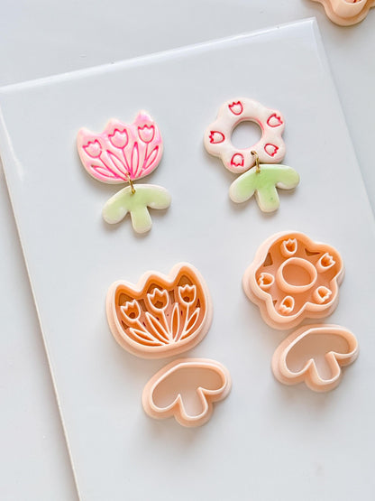 Tulip Patch Pair Clay Cutters: Floral Dangle Earring Design