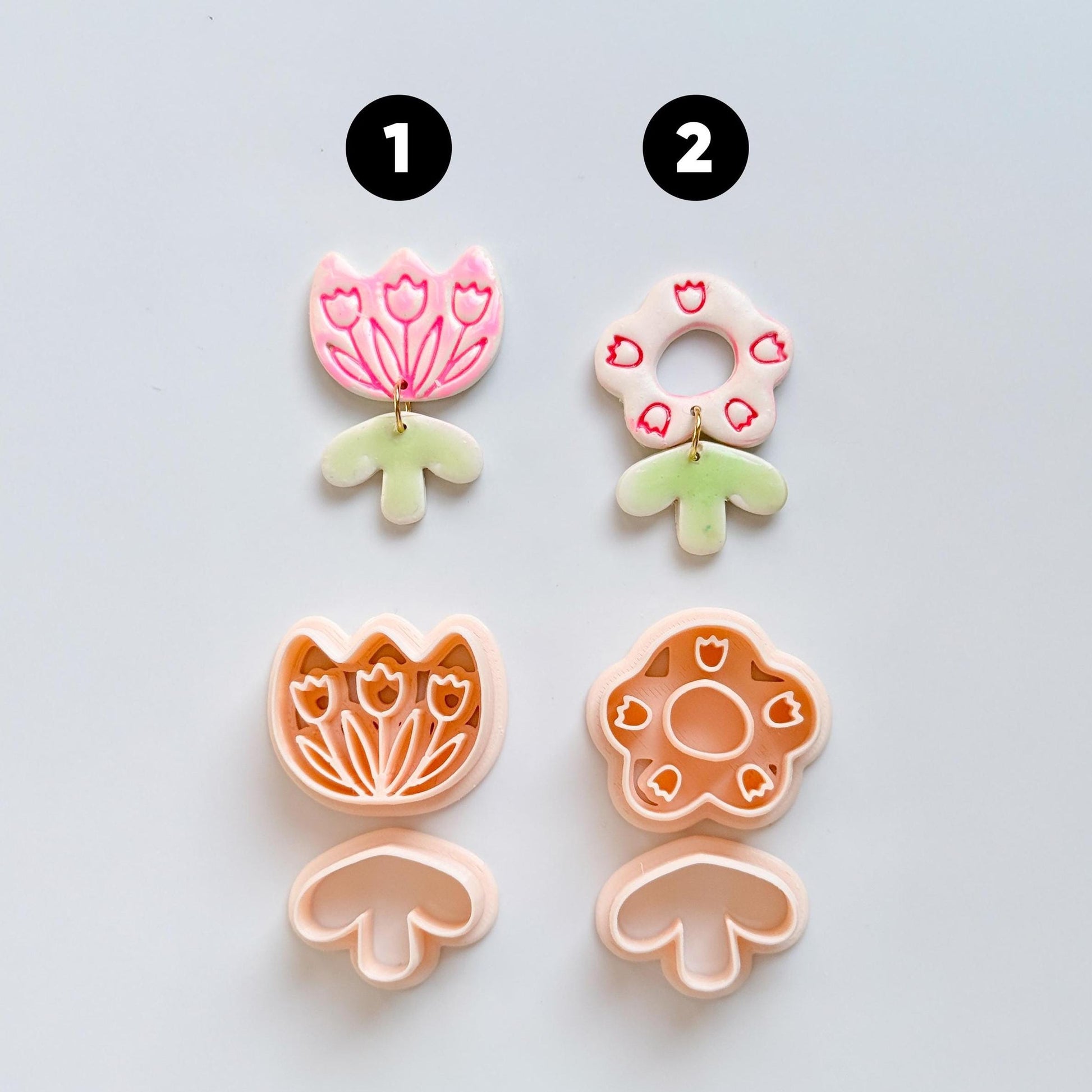 Tulip Patch Pair Clay Cutters: Floral Dangle Earring Design