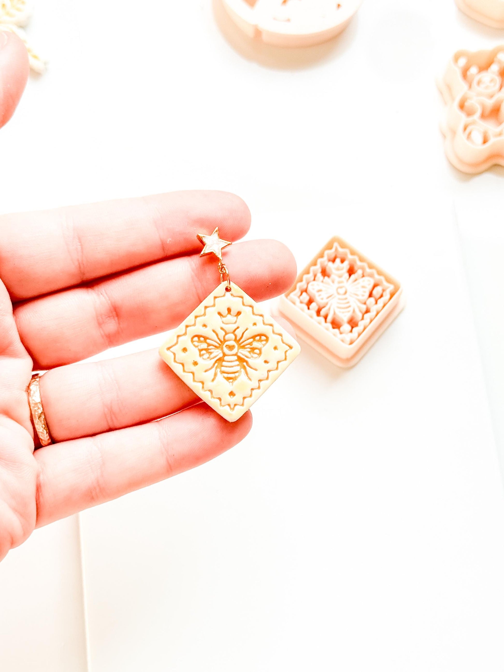 Little Hive Majesty Clay Cutter: Ornate Honeycomb Earring Shape