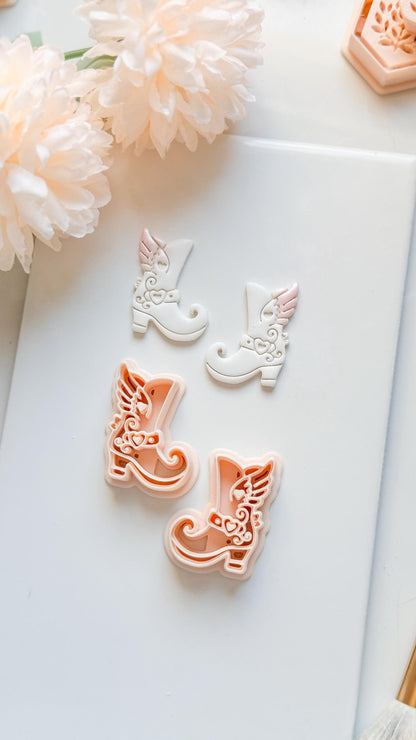 Sweetheart Boots Clay Cutter Set: Winged Boot Design with Heart Details