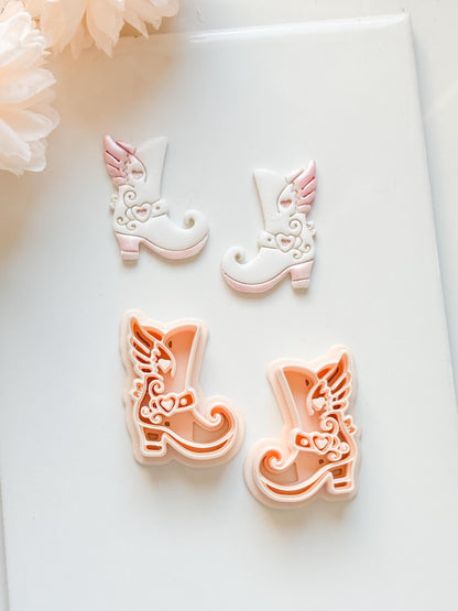 Sweetheart Boots Clay Cutter Set: Winged Boot Design with Heart Details