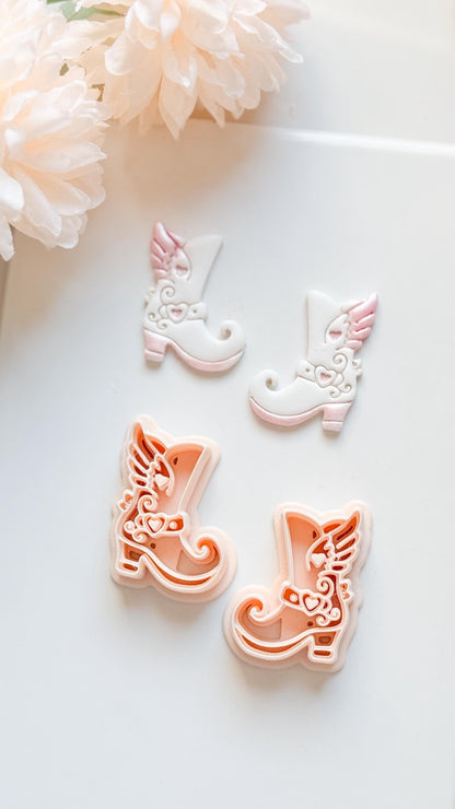 Sweetheart Boots Clay Cutter Set: Winged Boot Design with Heart Details