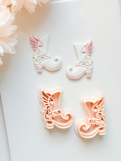 Sweetheart Boots Clay Cutter Set: Winged Boot Design with Heart Details