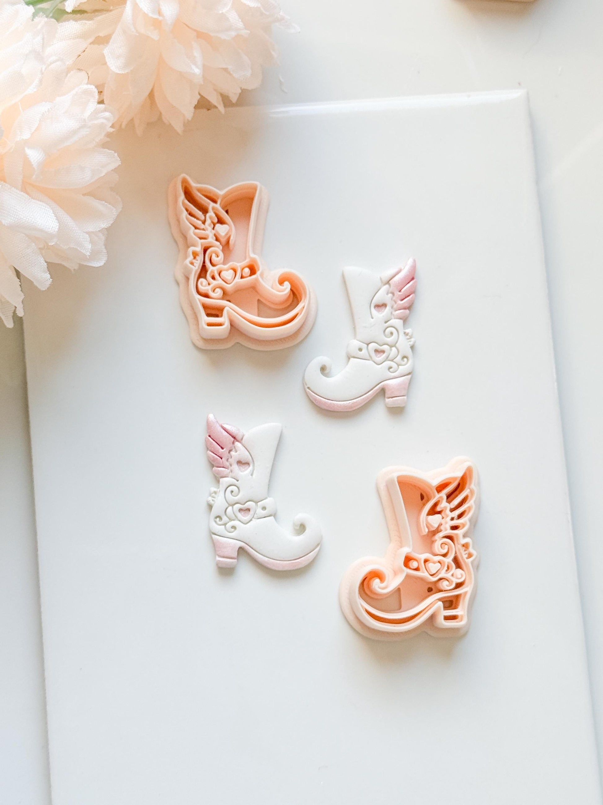Sweetheart Boots Clay Cutter Set: Winged Boot Design with Heart Details