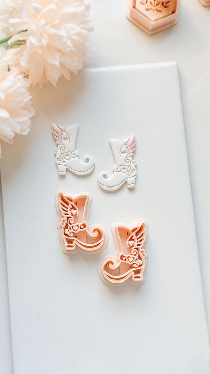 Sweetheart Boots Clay Cutter Set: Winged Boot Design with Heart Details