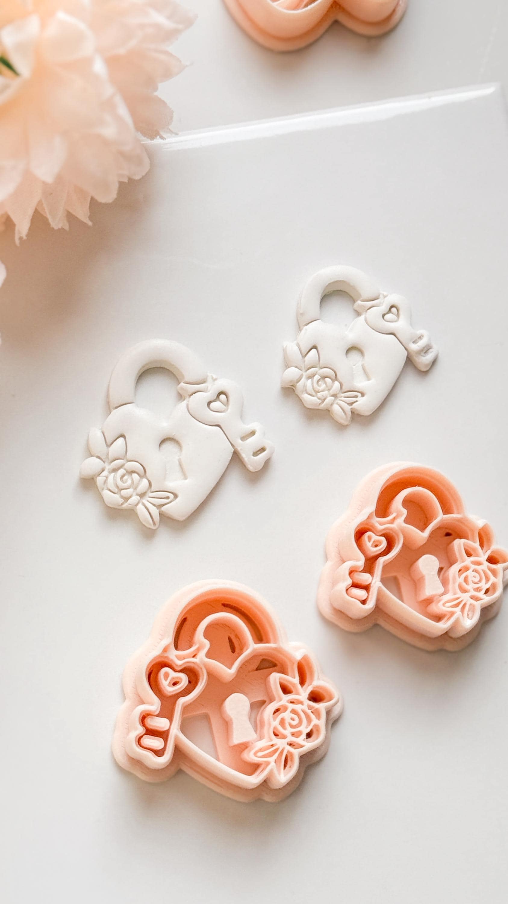 Locked in Bloom Clay Cutter: Heart Padlock with Key & Floral Detail