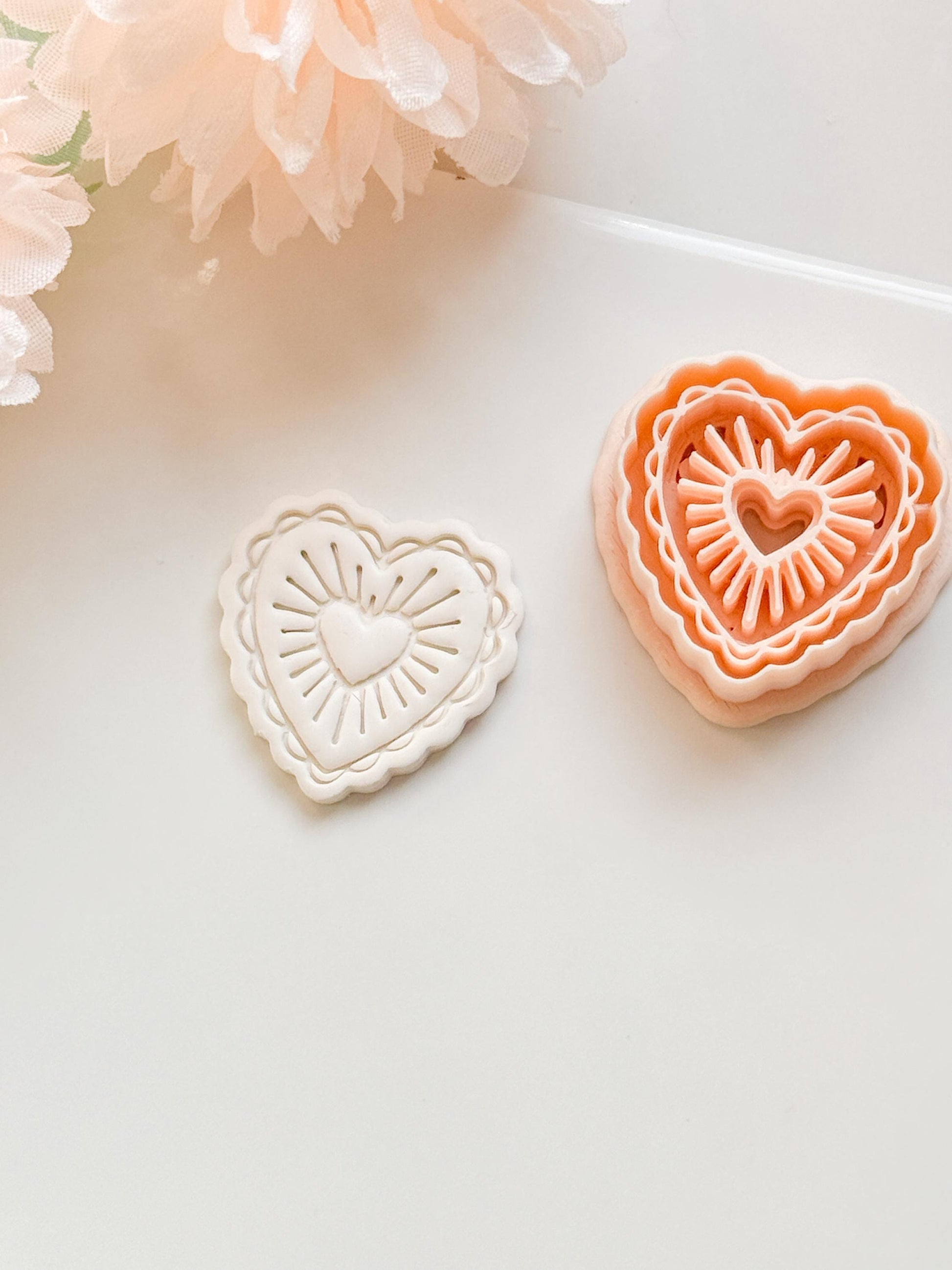 Raying Love Clay Cutter: Scalloped Heart with Radiating Center Heart