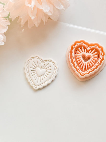 Raying Love Clay Cutter: Scalloped Heart with Radiating Center Heart