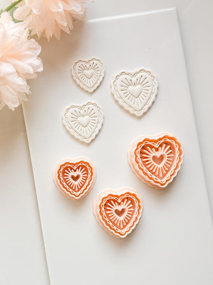 Raying Love Clay Cutter: Scalloped Heart with Radiating Center Heart