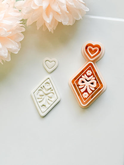 Ribbon Charm Clay Cutter Set: Diamond Bow Design with Heart Accent
