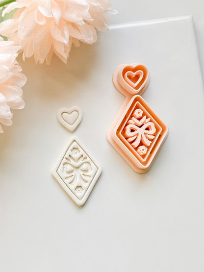 Ribbon Charm Clay Cutter Set: Diamond Bow Design with Heart Accent