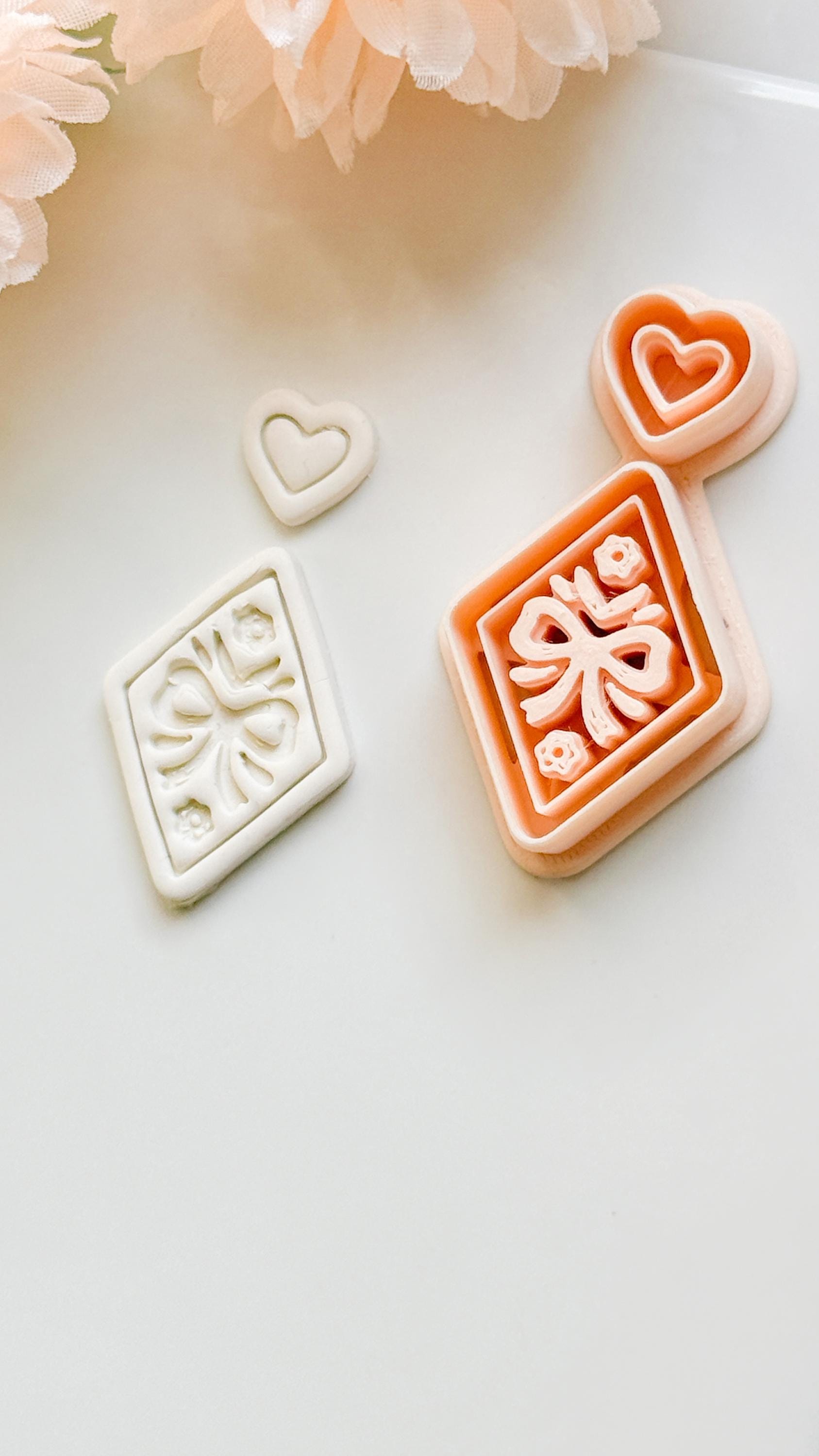 Ribbon Charm Clay Cutter Set: Diamond Bow Design with Heart Accent