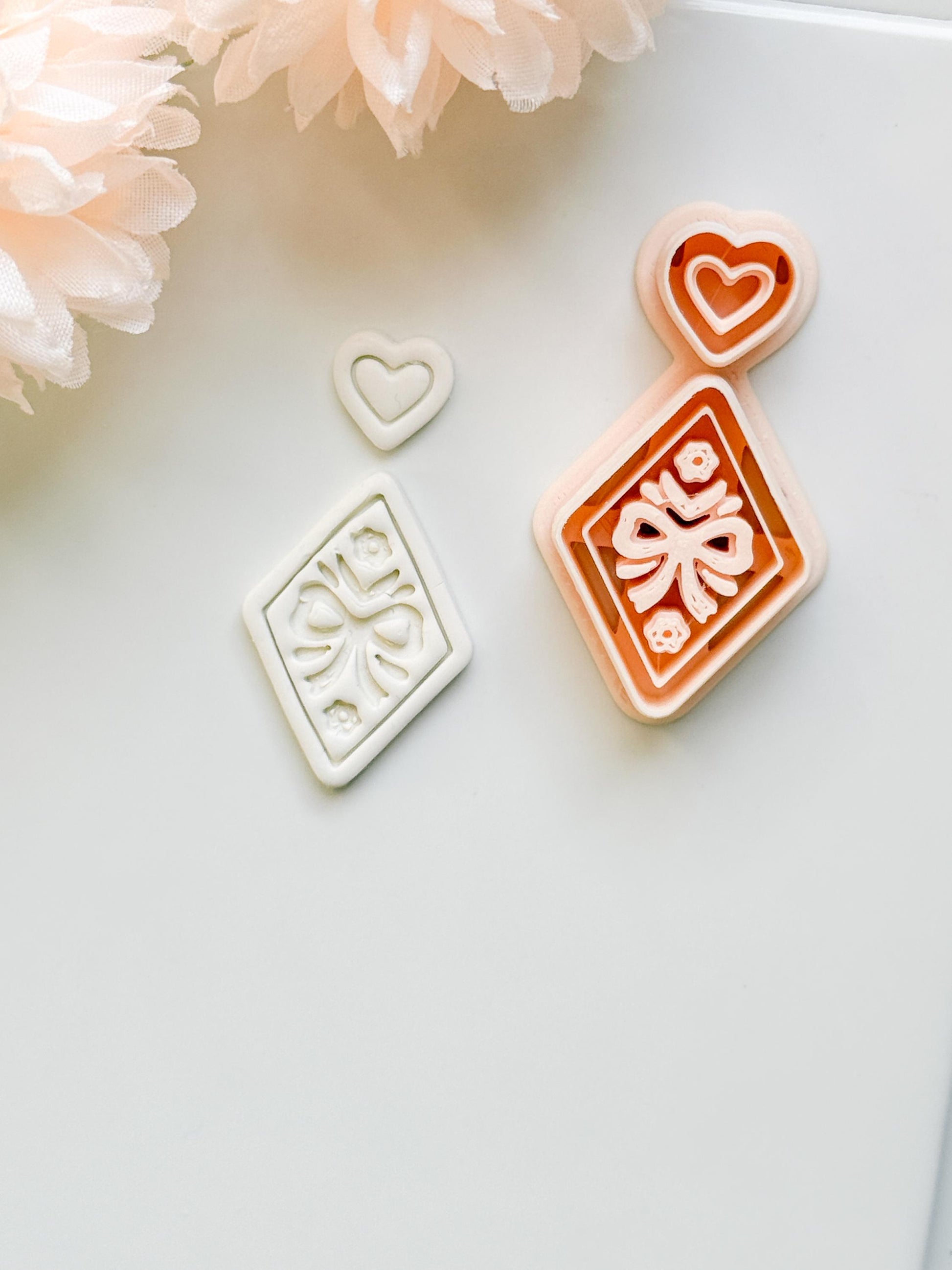 Ribbon Charm Clay Cutter Set: Diamond Bow Design with Heart Accent