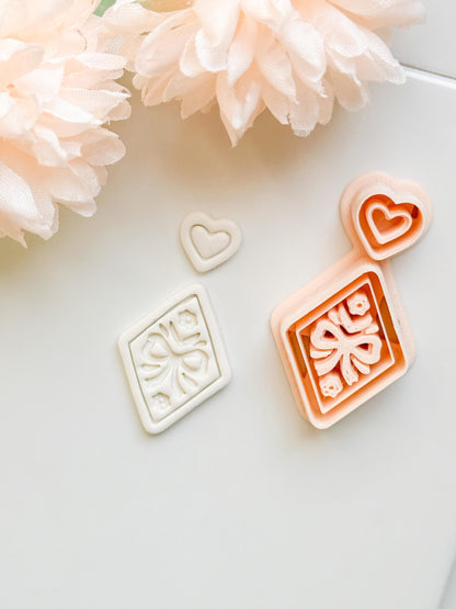 Ribbon Charm Clay Cutter Set: Diamond Bow Design with Heart Accent
